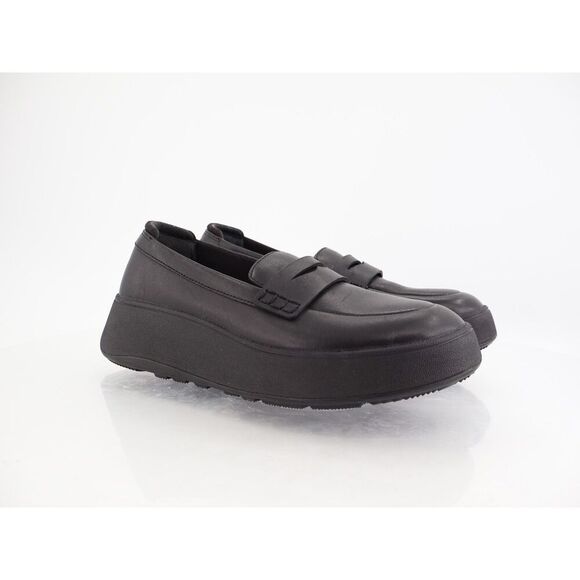 FitFlop F-Mode Leather Flatform Penny Loafers Flats Women Sz 6.5 Black Leather - Picture 1 of 11